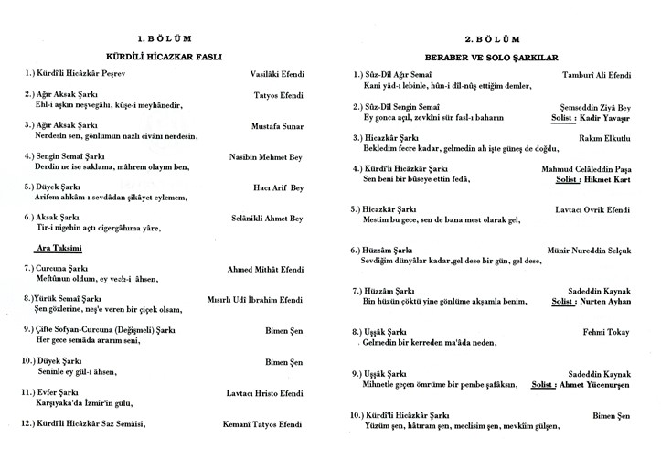 Kürdîli Hicazkâr Fasıl Beraber ve Solo Eserler